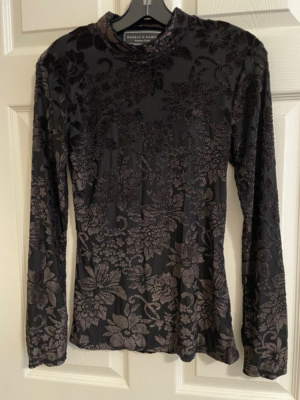 Double D Ranch Burnout Velvet Metallic Romantic Sheer Whimsigoth Grunge Top